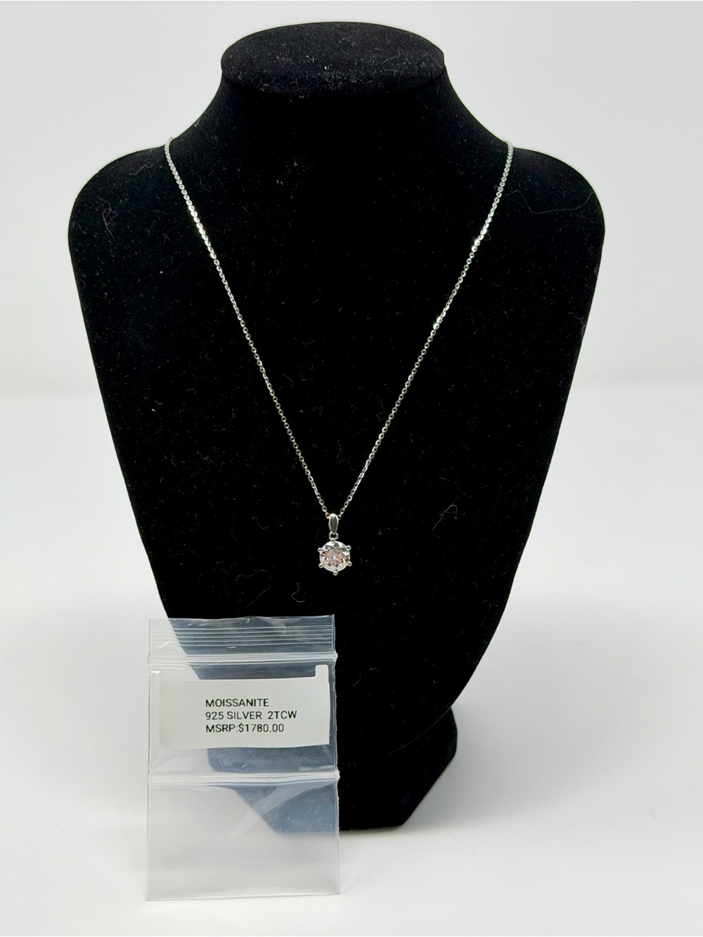 2 ct Moissanite Round Pendant Necklace - Solid Sterling Silver 925 Chain